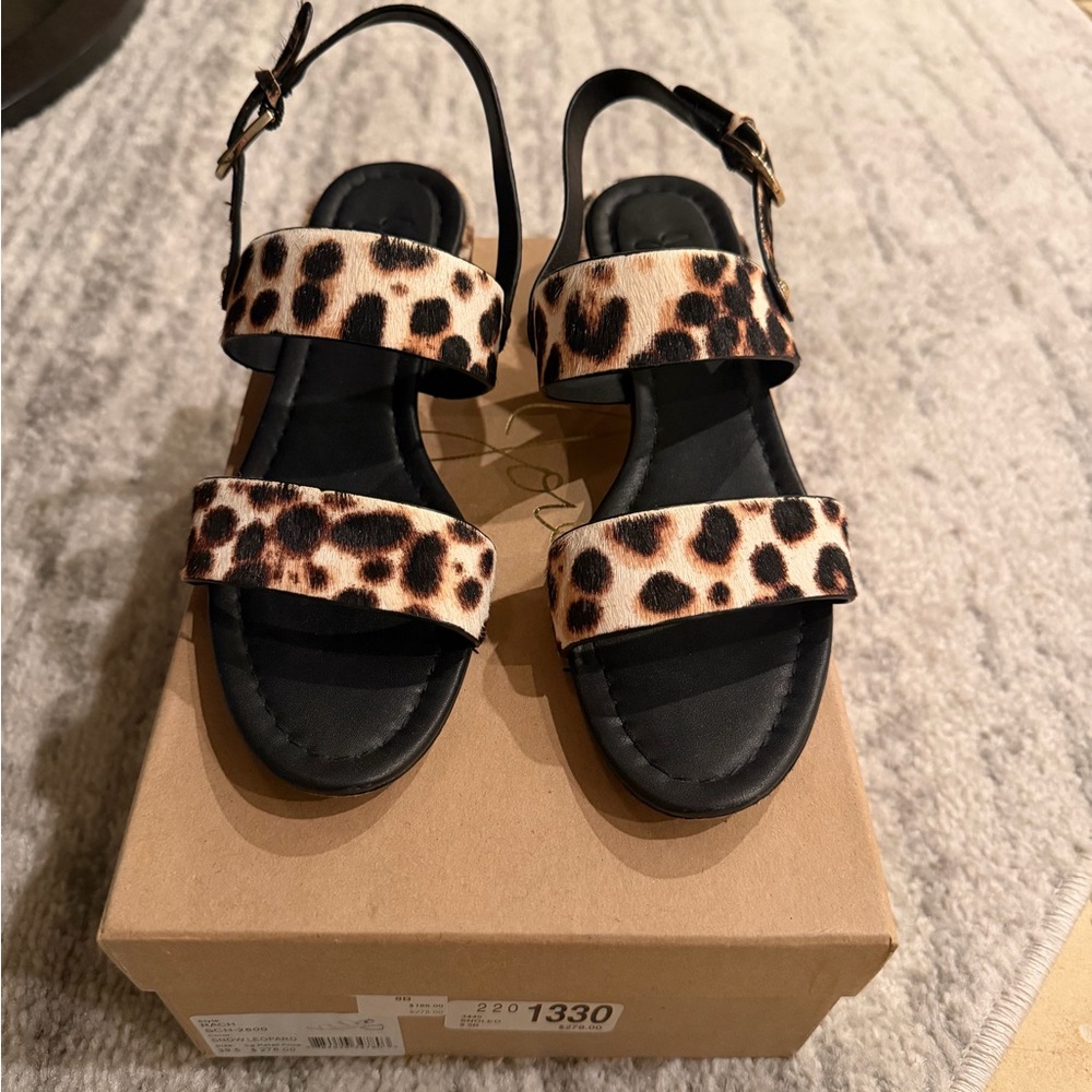 Joie Black and Leopard Print Sandals